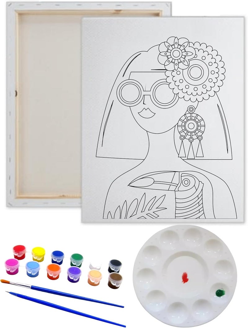 Pre Drawn Canvas SASSY GLASSES Paint Kit | Adult & Teen Sip and Paint Party Favor | DIY Date Night Couple Activity (M 12X16, 12 COLORS OF PAINT)